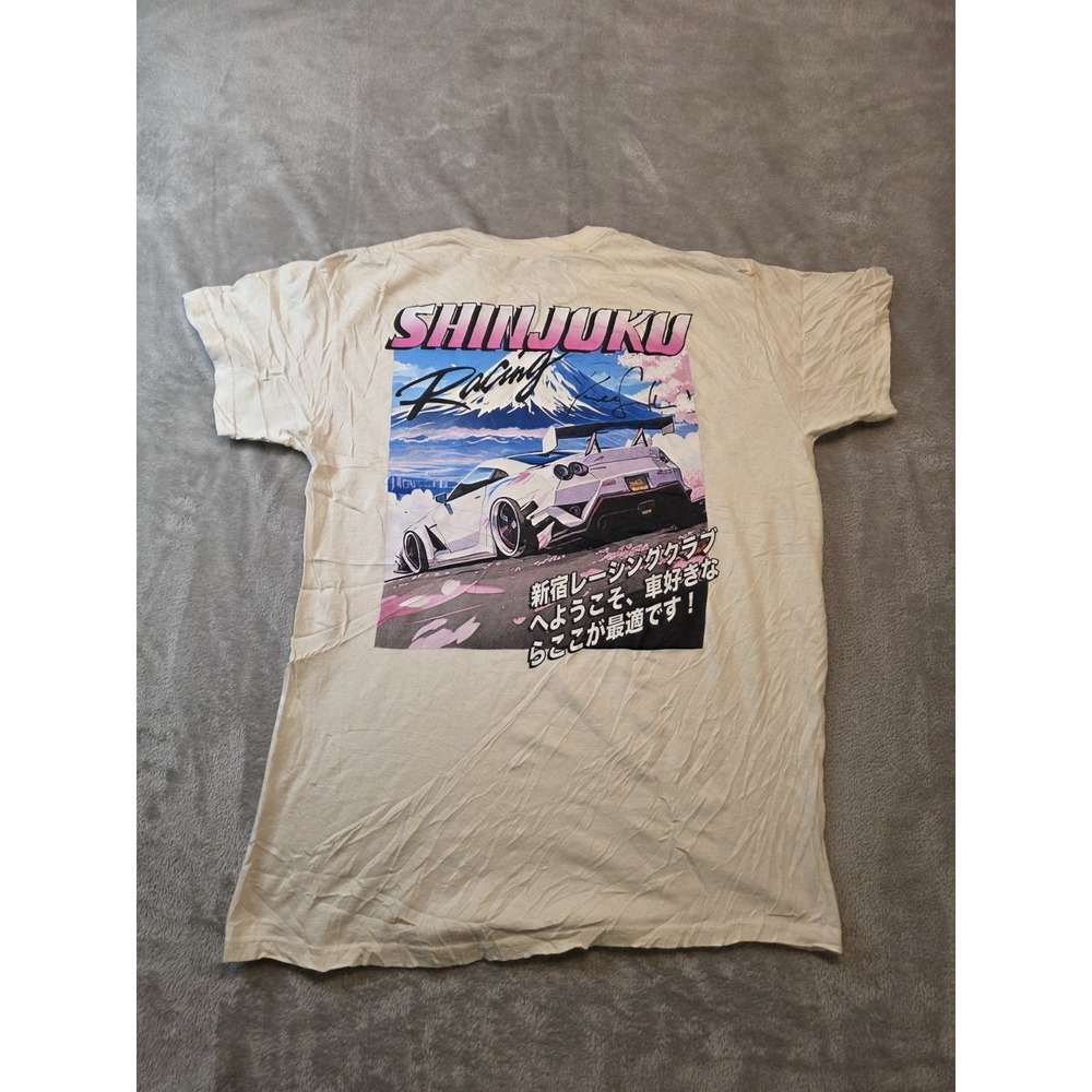 Shinjuku Racing JDM T Shirt Mens Medium Cream Japanese Drift Car Graphic